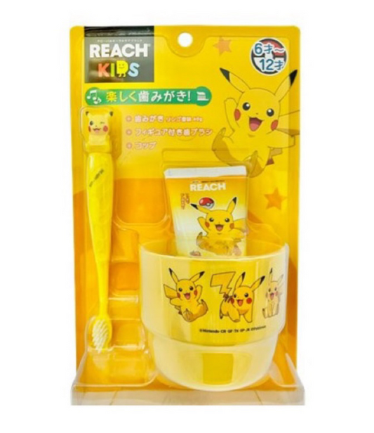 Japan REACH KIDpokemonS Pikachu toothbrush and toothpaste cup three-piece set-6-12 years old