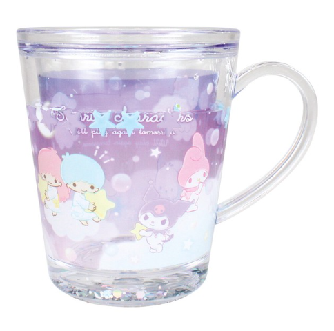 日本SANRIO 日本限定水晶粉透明杯子-紫色三丽鸥家族
