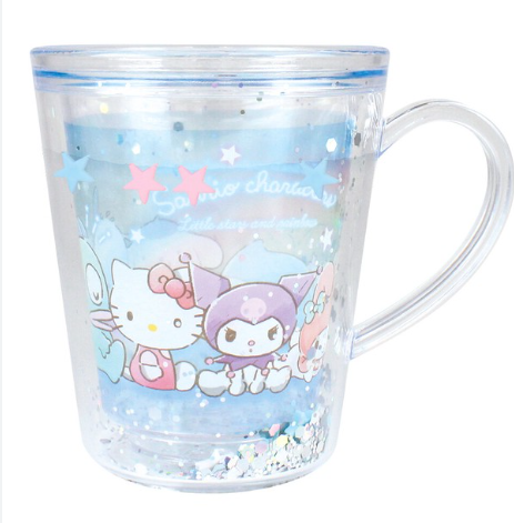 日本sanrio 日本限定水晶粉透明杯子-蓝色三丽鸥家族