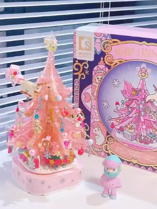 Senbao Building Blocks Pink Crystal Christmas Tree Music Box
