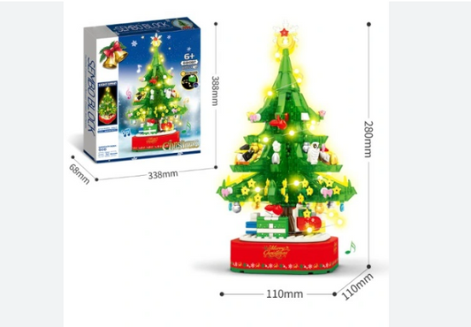 Senbao building blocks-Christmas tree rotating music box assembly