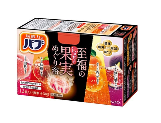 Japanese Kao Happy Fruit Bath Powder 12 Tablets - Refreshing Enjoyment Pink Orange 