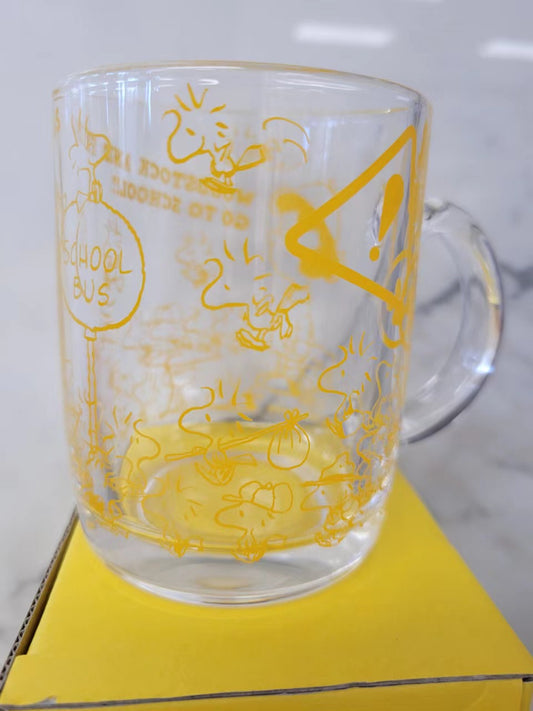 Japanese SNOOPY GO TO SCOOL glass cup