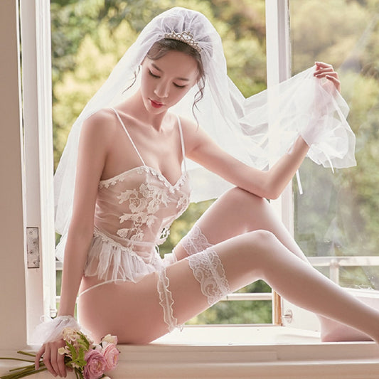 Sexy bride transparent lace wedding dress cos