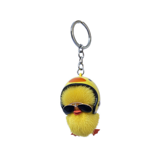 Domestic product helmet little yellow duck cute plush key pendant